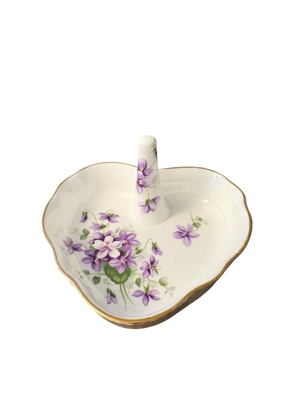 VTG Aynsley Fine Bone China Wild Violets Heart Ring/Trinket Dish - Picture 5 of 5